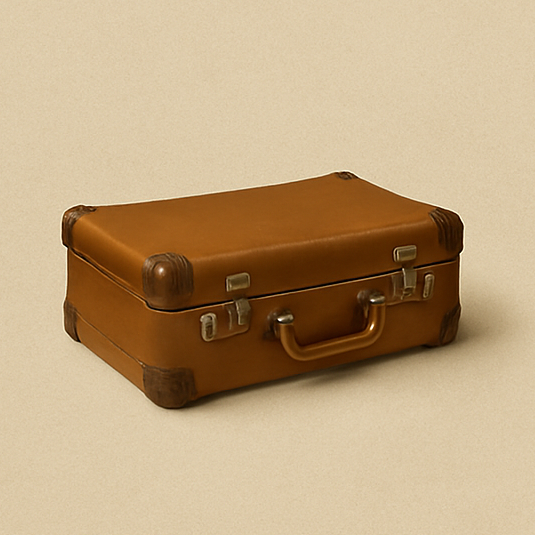 Voyage Club branding with a suitcase, compass, and star on a beige background