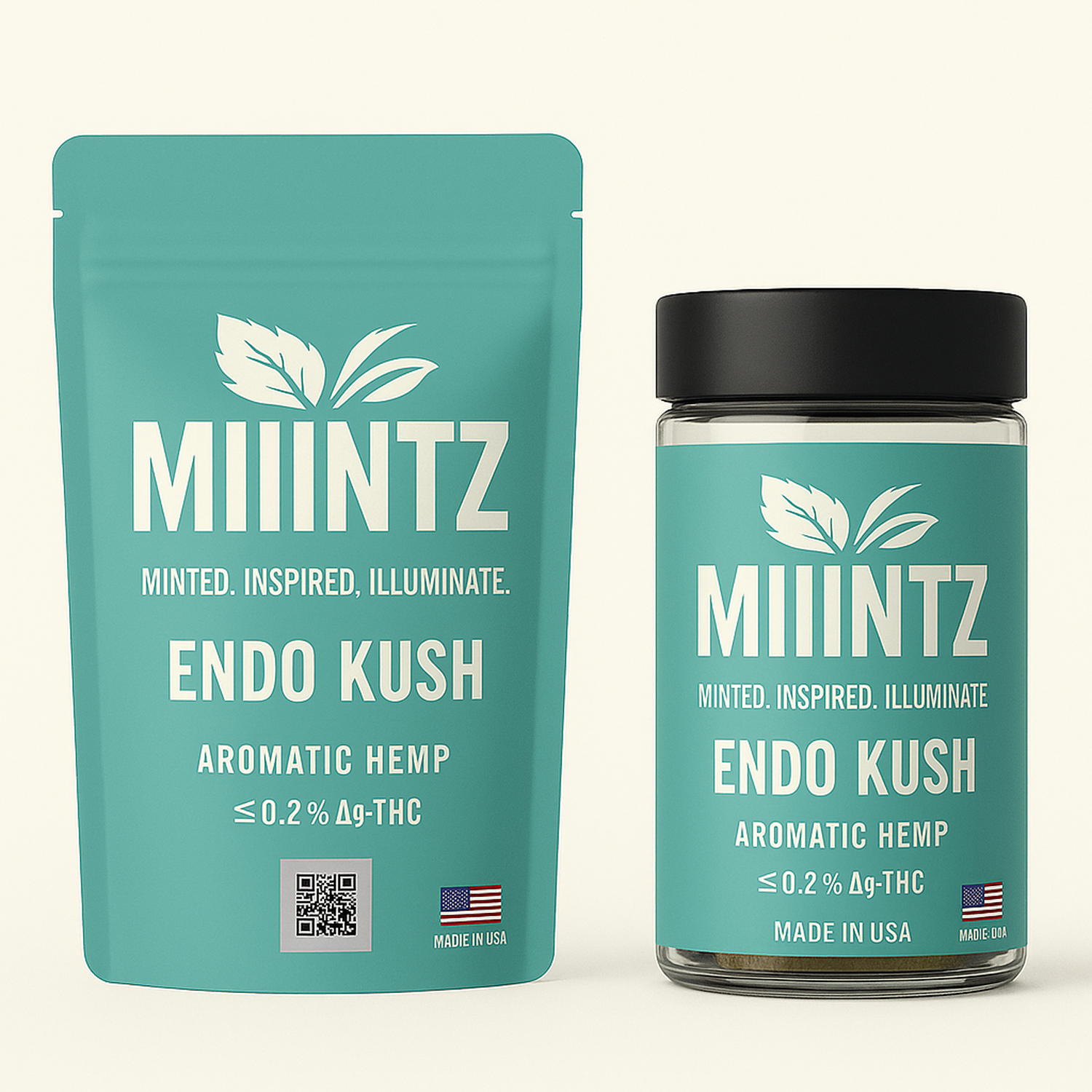 Endo Kush aromatic hemp pouch packaging
MIIINTZ THCa flower jar – Endo Kush